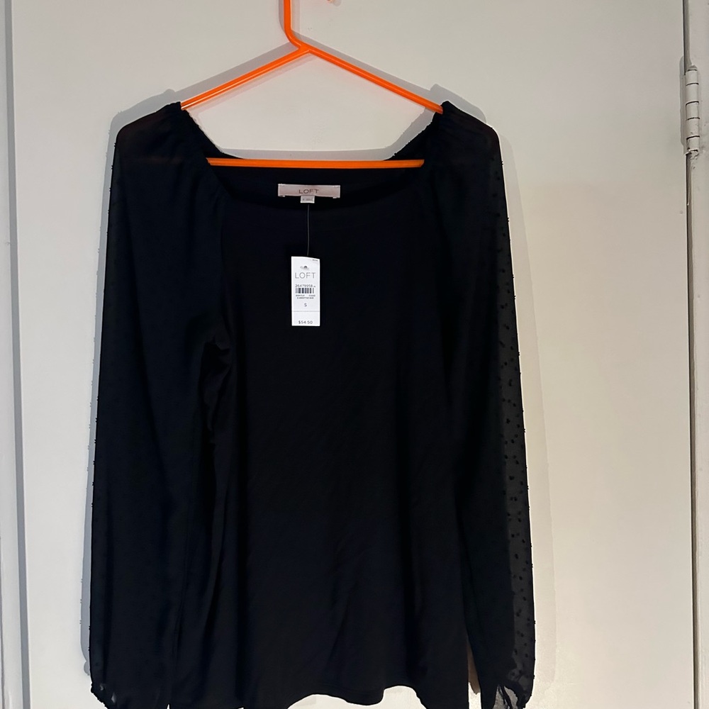 LOFT Black Long Sleeve Swiss Dot Sleeve Top
